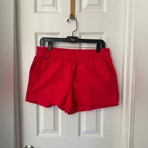 J. Crew Boardwalk Pull On Shorts in red with an elastic waist. 100% cotton